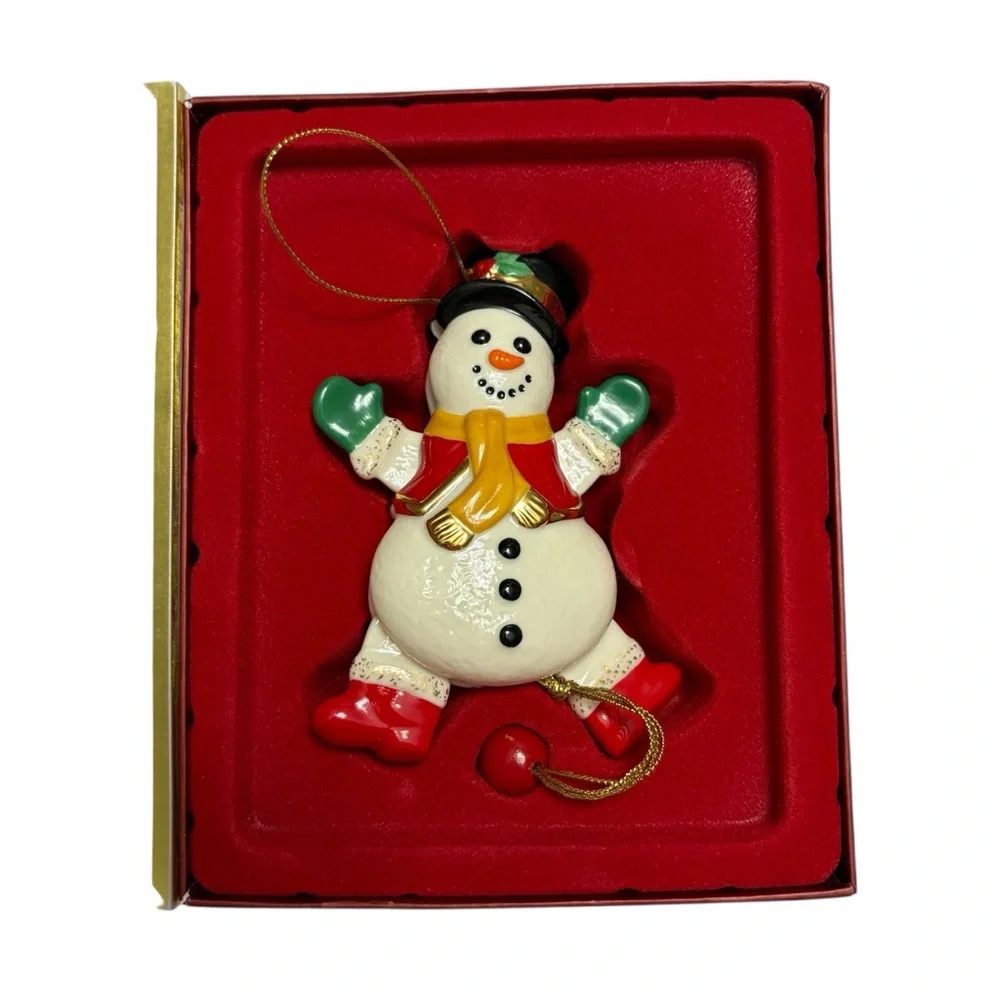Lenox | Vintage Porcelain Snowman Pull String Christmas Ornament